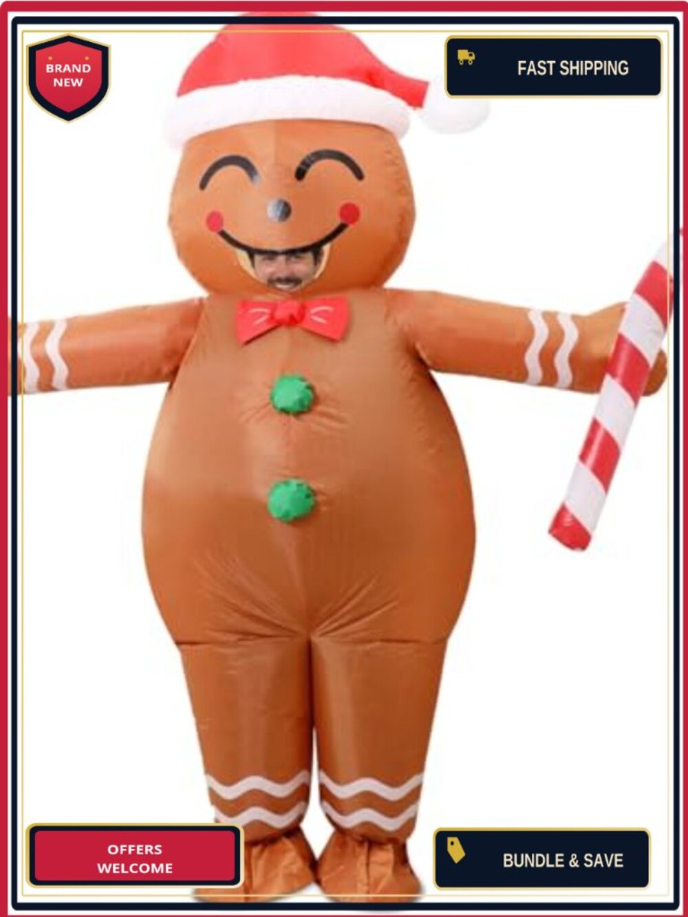 Unisex Inflatable Gingerbread Man Christmas Costume Adult One Size
